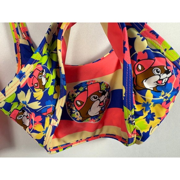 Buc-ee's Two Piece Swimwear‎ Neon Floral Beaver Top Orange Shorts YM - Picture 5 of 8